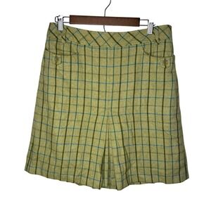 Ann Taylor LOFT Chartreuse Green Plaid Wool Blend A-Line Skirt 10 Lined Preppy